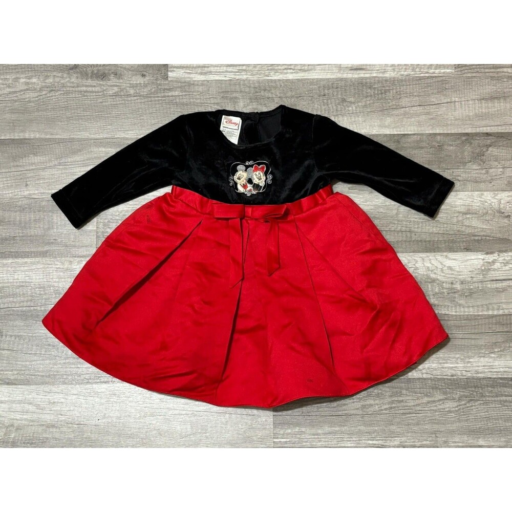Vintage 90s Disney Minnie Mouse Mickey Mouse Red Dress Youth Size 18-24 Months